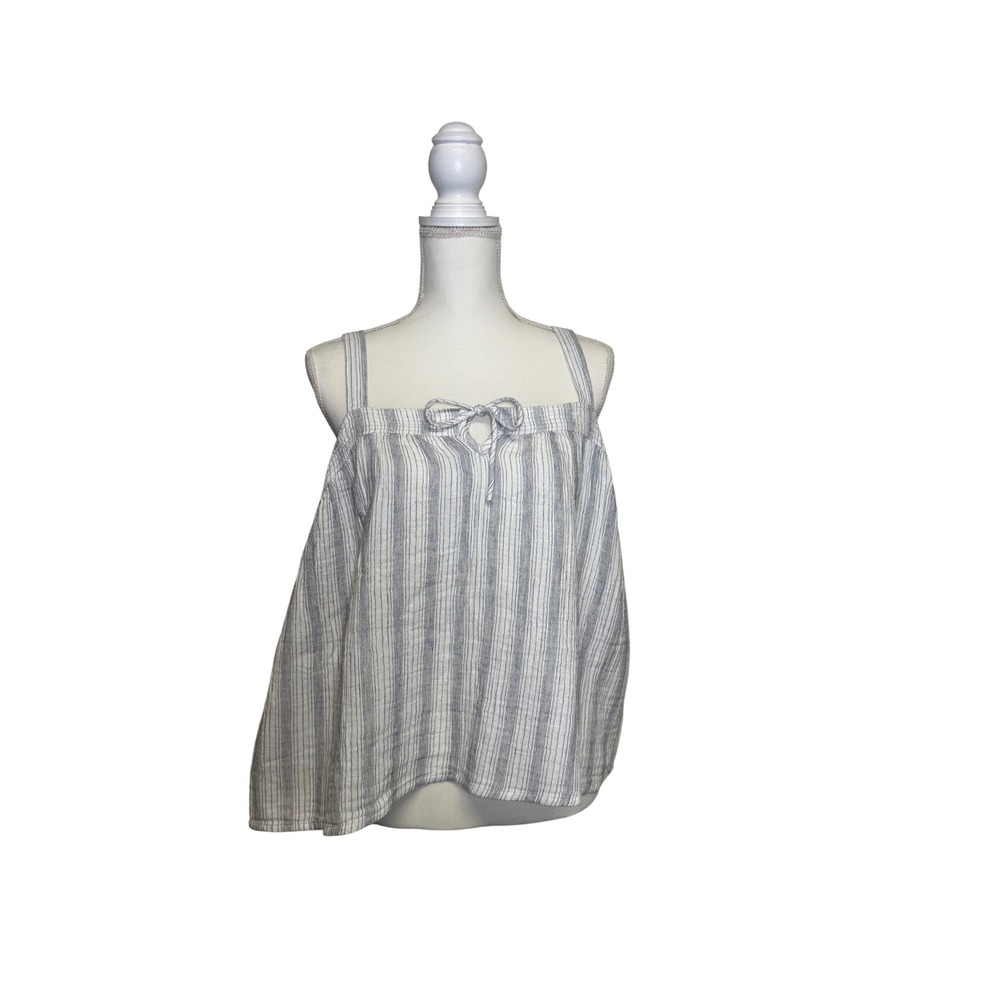Lucky Brand White +‎ Blue Striped Flowy Tank Top with Bow 100% Cotton Women's XL